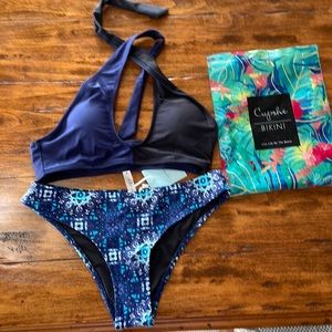 NWT Cupshe blue and black bikini, size M